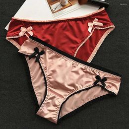 Women's Panties Girl Smooth Women Solid Colour Bowknot Underpants Sexy Thong Briefs