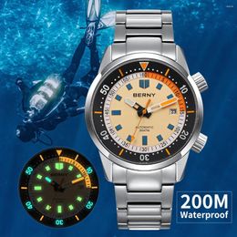 Wristwatches BERNY Automatic Diving Watches For Men 20AMT Super Luminous Mechanical Men's Diver Watch Sapphire Full Stainless Steel Dive