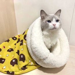 Cat Beds Furniture Warm cat sleeping bag in winter fluffy feeling thick pet pocket type blanket bed soft and comfortable nest pet supplies for cats and dogs