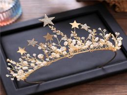 Trendy Stars Crowns With Earrings Tiara And Crown Wedding Hair Accessories trombone Bridal Hair Jewelry Noiva Women Diadem CJ191221233344