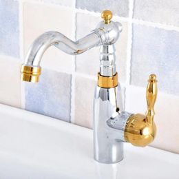 Kitchen Faucets Wet Bar Bathroom Vessel Sink Faucet Silver Polished Chrome Gold Color Brass Swivel Spout Mixer Tap Single Hole Msf816