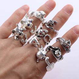 30 pieces/batch of -selling dog cat punk vintage rings fashionable couples adjustable animals mysterious men and women friends gifts wholesale240429