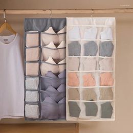 Storage Bags Double Sides Underwear Hanging Bag Dormitory Home Wardrobe Wall Foldable Underpants Socks Organiser Grey