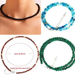 Beaded Necklaces New Natural Malachite Agate Opal 4mm Round Bead Necklace for Mens Beach Necklace Energy Therapy Spirit Necklace Jewelry Gifts d240514