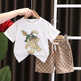 Clothing Sets Summer Baby Clothing Childrens Cartoon Rabbit T-shirt Set Baby Girls Short sleeved Top and Bottom 2-piece Set d240514