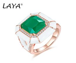 Laya 925 Sterling Silver Solitaire Ring For Women Bohemian Style High Quality Zircon Created Crystal Glass White Enamel Men Neutra2327265