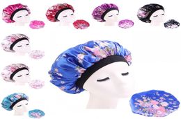 Flower Elasticity Fitted Hats Head Wrap Hair Bonnets Circular Satin Silk Bath Sleep Hat Broad Brim Shower Room Accessories Lady 4 9153437