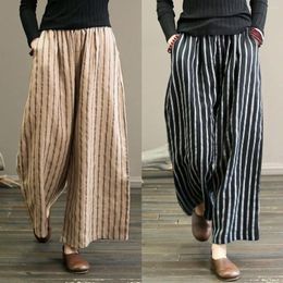 Women's Pants Japanese Style Womens Cotton Linen Loose Wide Leg Trousers Straight Cropped