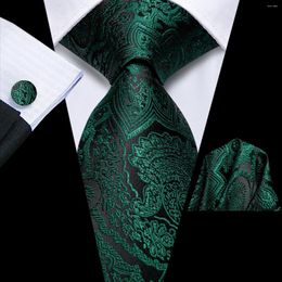 Bow Ties Hi-Tie Designer Paisley Black Green Elegant Tie For Men Fashion Brand Wedding Party Necktie Handky Cufflink Wholesale Business