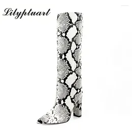 Boots 2024 Women's Autumn And Winter European American Fashion Sexy Snake Skin Pattern Pointed Knee Length Sleeve