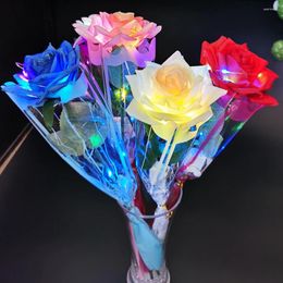 Decorative Flowers 1 Pc Led Light Up Luminous Rose Flower Red Colorful Bouquet Flash Hand-held Valentine's Day Glowing Party Wedding Decor