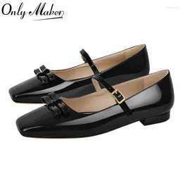 Casual Shoes Onlymake Women Flats Square Toe Black Patent Leather Mary Jane Strap Elegant Big Size Daily Retro