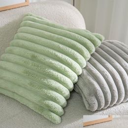 Cushion/Decorative Pillow 1Pcs Throw Ers Soft Cozy Pillowcase Faux Rabbit Fur Cushion Er For Couch Sofa Bed Chair Home Decor Saga Gr Dh25A
