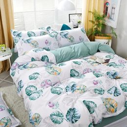 Bedding Sets Home Textile 5 Size Nordic Leaves Summer Bed Linens 3/4pcs Duvet Cover Set Pastoral Sheet AB Side