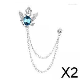Brooches 2X Suit Brooch With Chain Alloy Crown Rhinestone Badge For Coat Shirts