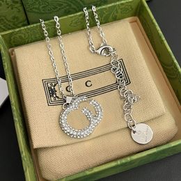 HOT Crystal Designer Letter Pendant Necklaces Chain Brand Necklace Silver Plated Stainless steel Choker for Men Women Wedding Jewellery Accessories Gifts