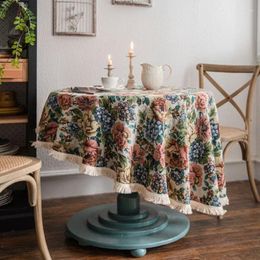 Table Cloth American Style Embroidered Ball Flower Tassel Jacquard Tablecloth Round Thick
