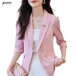 Women's Suits NAVIU Blazer Office 2024 Fashion Nothched Half Sleeve Single Button Jacket Chic Casual Tops Black Green Beige