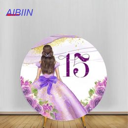 Party Decoration AIBIIN Round Arch Backdrop Cover Quinceanera 15th Birthday Decor Princess Rose Flower Girl Portrait Pography Background