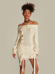 Women's Sweaters Women S Spring Cable Knit Sweater Beige Long Sleeve Off Shoulder Tie Up Knitwear