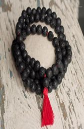 Pendant Necklaces 108 Mala Bead Natural 6mm Lava Stone Buddha Necklace Spiritual Jewelry Long Tassel Black Knotted13248529