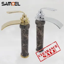 Bathroom Sink Faucets Stock On Sale Clearance Rose Gold Marble Stone Faucet Mixer Waterfall Basin Cold Water Tap M1039