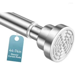 Shower Curtains Silver Curtain Rods 44 To74 Inch Heavy Duty Tension Rod No Drilling Stainless Steel For Bathroom