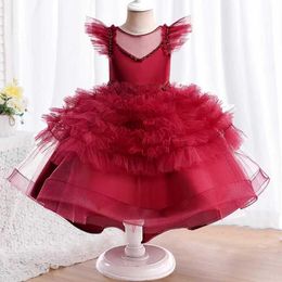 Girl's Dresses New Wedding Flower Girl Mesh Dress Elegant Girl Party Dress Christmas Prom Dress Suitable for Summer Clothing for 2-8 Year Old G Y240514