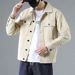 Jeans Coat for Men Casual Slim Short Denim Jackets Man Cargo Bomber Khaki Low Price Elatic Big Size Fashion Aesthetic Large Y2k 240514