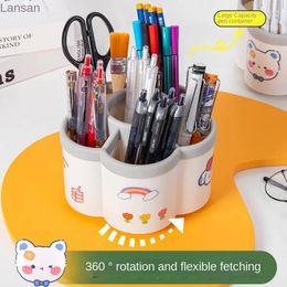 Storage Boxes INS High Beauty Makeup Brush Bucket 6-cell Rotary Pen Holder Large Capacity Multifunctional Desktop Box