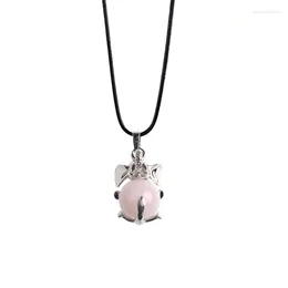 Pendant Necklaces 2024 Natural Stone Non-porous Rose Pink Ball Animal Necklace Cute Little Elephant Cartoon Image Female Jewelry