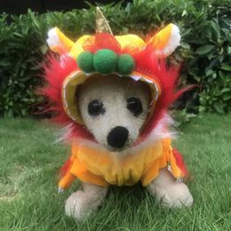 Dog Apparel Winter Year Spring Festival Coat Chinese Lion Dancing Design Costume Tang Suit Lovely Comfortable Warm Pet Clothes