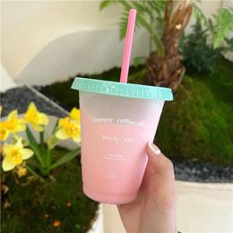 Water Bottles Bottle For Coffee Juice Milk Tea Kawaii Plastic Cold Cups With Lid Straw Portable Reusable Drinking