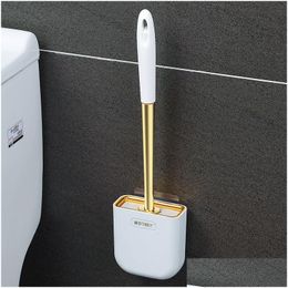 Toilet Brushes Holders Luxury Brush Wall Mounted Holder Sile Flat Head Cleaning Corner Gap Cleaner Household Bathroom Accessories Dh8Gq