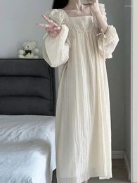 Women's Sleepwear Square Collar Nightdress Long Sleeve Korea Style Ladies Nightgown Lace Up Sweet Homewear Nightwear For Female 2024