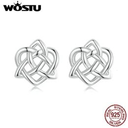 WOSTU 925 Sterling Silver Heart-shaped Celtic Knot Earring Studs Simple Hollowed Design For Women Christmas Party Jewellery Gift 240506