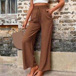 Women's Pants High-waist Lady Daily Stylish High Waist Wide Leg Trousers Breathable Comfortable Ankle Length For A