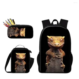 School Bags 3 PCS Pencil Case Set Picnic Food Cooler Lizard Animal Printing Schoolbag Boys Fashion Bagpack Children Custom Bolsa