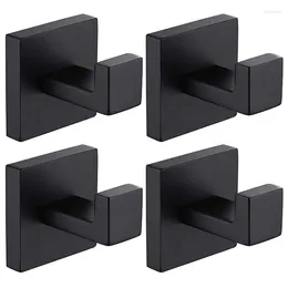 Hooks 4 Pack Matte Black Towel Hook Stainless Steel Bathroom Rust Proof Clothes Coat Wall Mounted Square Hanger