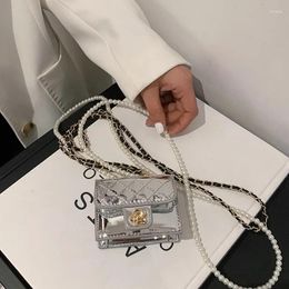 Bag Luxury Mini Leather Women Hanging Neck Bags Rhombus Earphone/Lipstick/Keys Pearls Chain Decorative Bolso Mujer