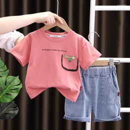 Clothing Sets 2024 Toddler Boys Summer Outfits For Kids Loose Short Sleeve T-shirts And Denim Shorts Baby Boy Boutique Clothes Childrens