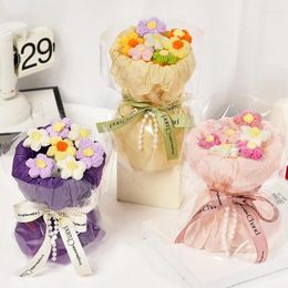 Decorative Flowers Crochet Artificial Knitted Flower Bouquet Graduation Handmade Fake Woven Mother's Day Wedding Guests Gift