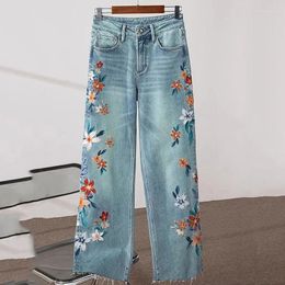 Women's Jeans 2024Spring Embroidered Women Chinese All-match Straight Denim Pants Female Slim South Korea Vintage Wide-leg