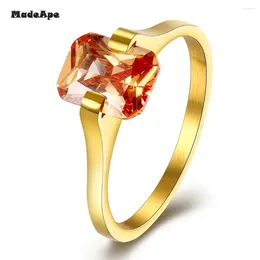 With Side Stones MadeApe Arrival Classic Stainless Steel Gold Colour Women Wedding Ring Zircon For Couple Jewellery