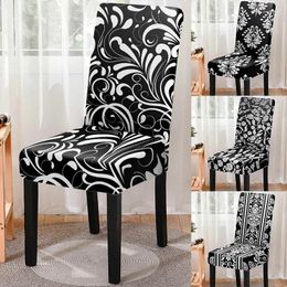 Chair Covers Elastic Retro Flower Print Dining Cover Black Colour Slipcover Seat For Kitchen Stool Home El Decoration