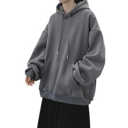Men's Hoodies Sweatshirts Dark Grey hooded mens sportswear autumn and winter clothing solid colorL2405