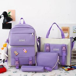 Backpack 4 Psc/set Purple Women Waterproof Candy Colours Backpacks Fancy High School Bags For Teenage Girl Cute Travel Rucksack