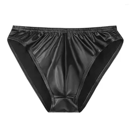Underpants Men's Sexy Leather Briefs Underwear Bikini Men Faux Homme Lingeries Male Penis Pouch Panties