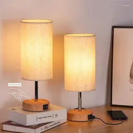 Table Lamps The Bedside Lamp Is Simple Modern And Creative. Touch Three Gear Dimming Wood Grain Bedroom