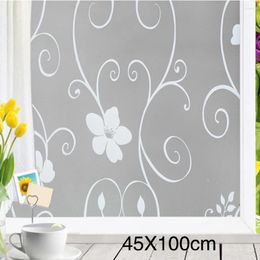 Window Stickers 45x100cm Frosted Privacy Cover Glass Door Flower Sticker For Nordic Home Decor Self-Adhesive 1/2/5PCS